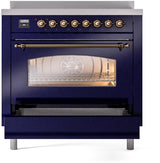 Nostalgie II 36 Inch Electric Freestanding Range in Blue with Bronze Trim