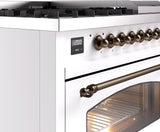 Nostalgie II 48 Inch Dual Fuel Natural Gas Freestanding Range in White with Bronze Trim