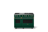 48"W. Sealed Burner Gas Range (Burner: 6g, Finish: Ivy, Trim: Brushed Brass, Fuel: Propane)