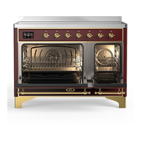 ILVE UMIB48QNR3BUG Majestic III 48 inch Induction Range with 6 Elements, 5.02 cu. ft. Total Oven Capacity (Solid Door, Burgundy, Brass)