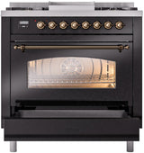 Nostalgie II 36 Inch Dual Fuel Natural Gas Freestanding Range in Glossy Black with Bronze Trim