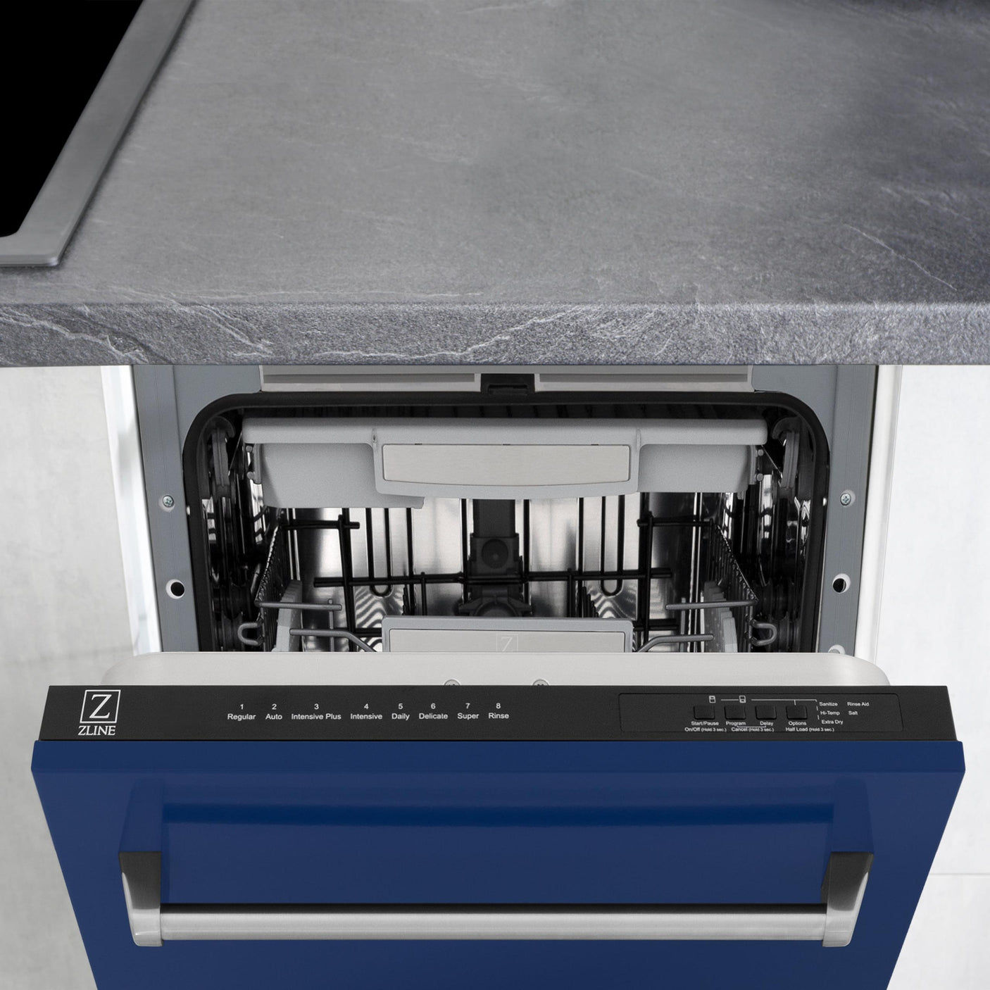 ZLINE 18" Tallac Series 3rd Rack Top Control Dishwasher with Traditional Handle, 51dBa [Color: Blue Gloss]