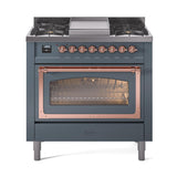 ILVE UN36FNMPBGPLP Nostalgie II Noblesse 36 inch Dual Fuel Range (Liquid Propane, Triple Glass Door, Blue Grey, Copper)