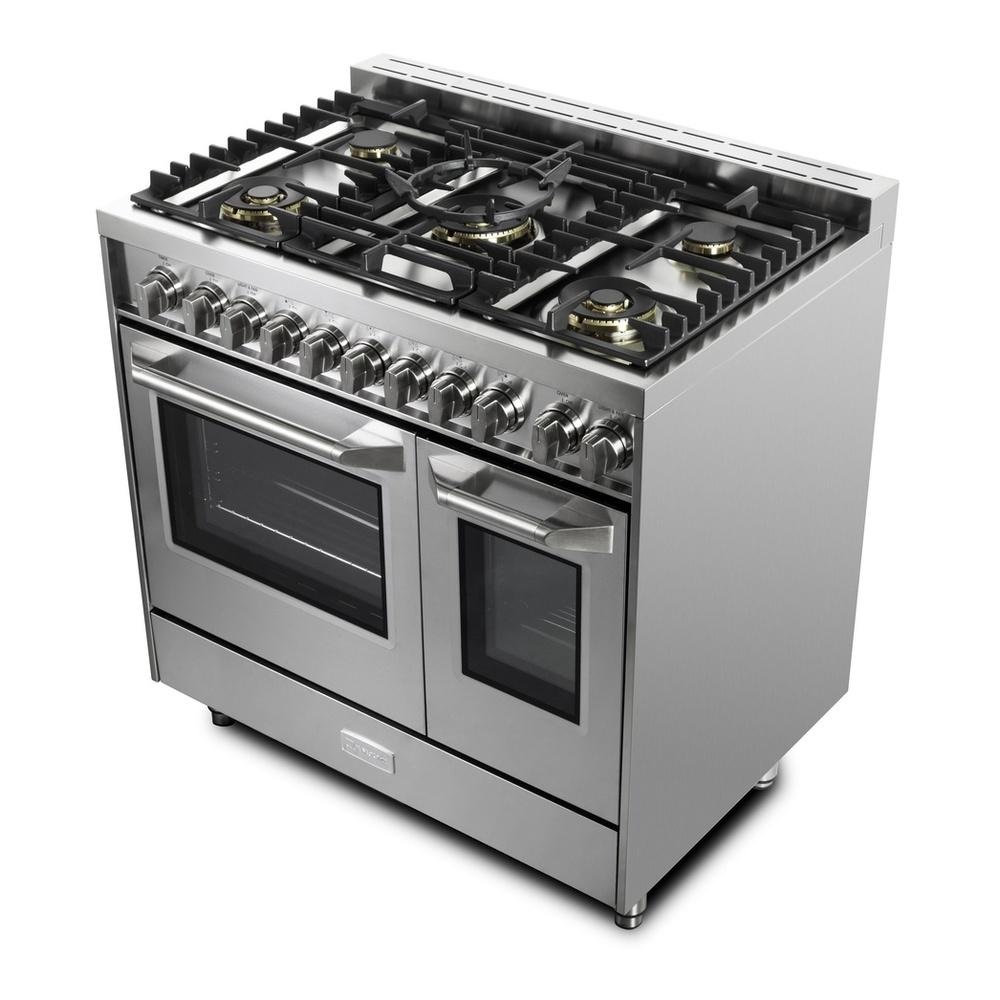 Verona VUFSGG365DSS 36 inch Ultima Collection Double Oven Gas Range with 5 Brass Burners, 4.1 cu. ft. Oven Total Capacity