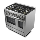 Verona VUFSGG365DSS 36 inch Ultima Collection Double Oven Gas Range with 5 Brass Burners, 4.1 cu. ft. Oven Total Capacity