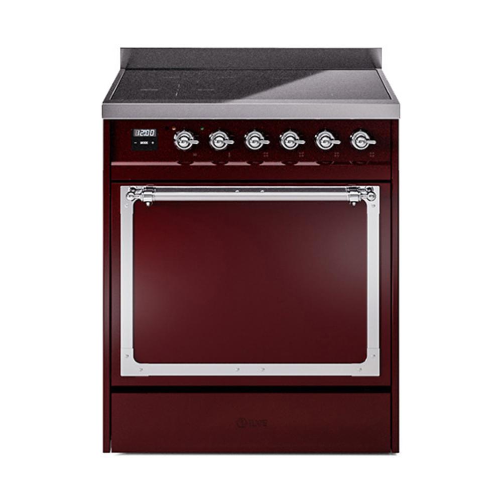 ILVE UNI304QNMPBUC Nostalgie II Noblesse 30 inch Induction Range (Solid Door, Burgundy, Chrome)