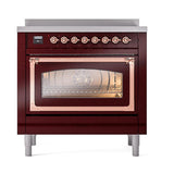ILVE UNI366NMPBUP Nostalgie II Noblesse 36 inch Induction Range (Triple Glass Door, Burgundy, Copper)