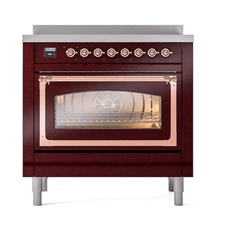 ILVE UNI366NMPBUP Nostalgie II Noblesse 36 inch Induction Range (Triple Glass Door, Burgundy, Copper)