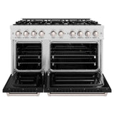ZLINE 48 in. 6.7 cu. ft. Classic Double Oven Dual Fuel Range with 8 Burner Gas Cooktop in DuraSnow' Stainless Steel with Black Matte Doors (CDRS-BLM-48)