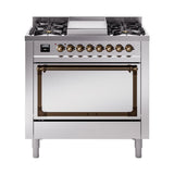 ILVE UN36FQNMPSSB Nostalgie II Noblesse 36 inch Dual Fuel Range (Natural Gas, Solid Door, Stainless Steel, Burnished)