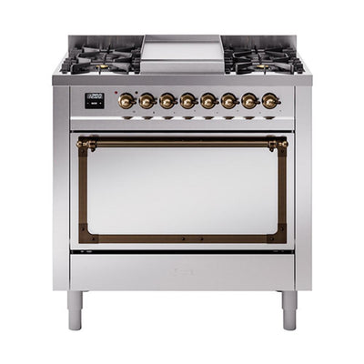 ILVE UN36FQNMPSSB Nostalgie II Noblesse 36 inch Dual Fuel Range (Natural Gas, Solid Door, Stainless Steel, Burnished)