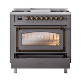ILVE UN36FNMPMGB Nostalgie II Noblesse 36 inch Dual Fuel Range (Natural Gas, Triple Glass Door, Graphite Matte, Burnished)