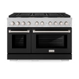 ZLINE 48 in. 6.7 cu. ft. 8 Burner Double Oven Gas Range in DuraSnow' Stainless Steel with Black Matte Doors (SGRS-BLM-48)
