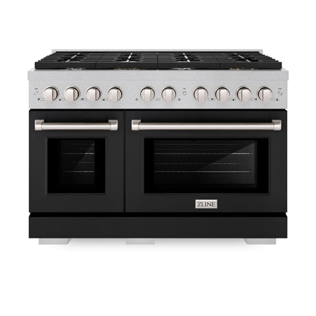 ZLINE 48 in. 6.7 cu. ft. 8 Burner Double Oven Gas Range in DuraSnow' Stainless Steel with Black Matte Doors (SGRS-BLM-48)