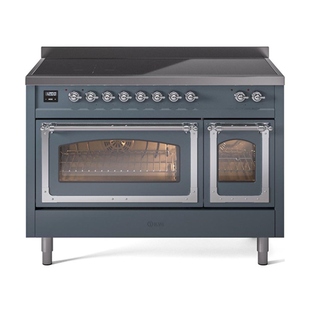 ILVE UNI486NMPBGC Nostalgie II Noblesse 48 inch Induction Range (Triple Glass Door, Blue Grey, Chrome)