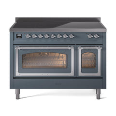 ILVE UNI486NMPBGC Nostalgie II Noblesse 48 inch Induction Range (Triple Glass Door, Blue Grey, Chrome)