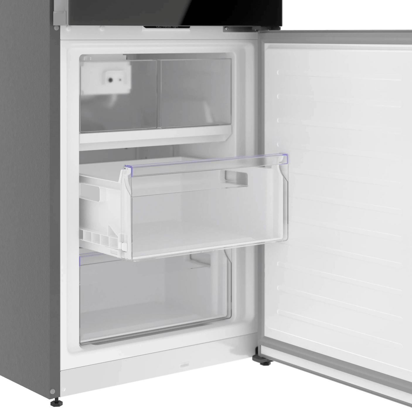 800 Series Free-standing fridge-freezer with freezer at bottom, glass door 24" Black, Total No Frost