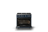 36"W. Sealed Burner Gas Range (Burner: 6b, Finish: Slate Blue, Trim: Polished Chrome, Fuel: Natural Gas)