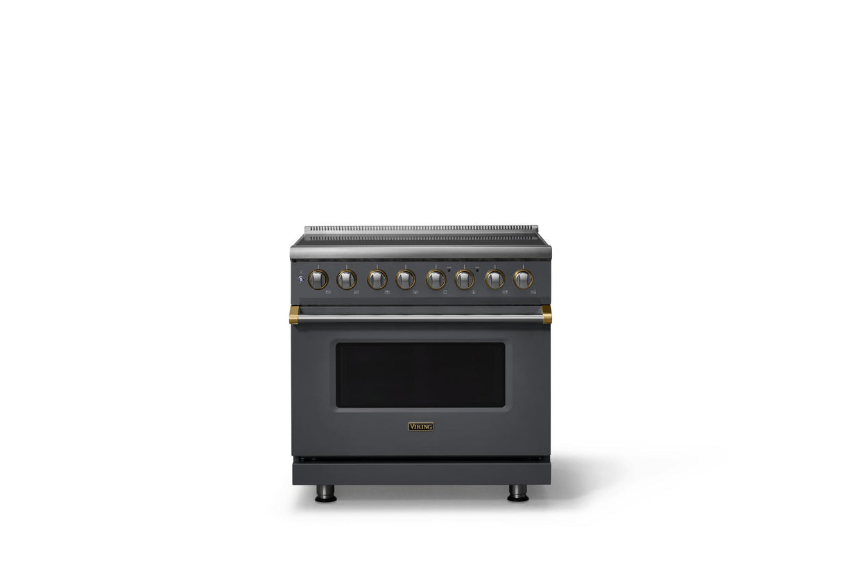 36"W. Induction Range (Finish: Cast Black, Trim: Brushed Brass)