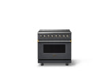 36"W. Induction Range (Finish: Cast Black, Trim: Brushed Brass)