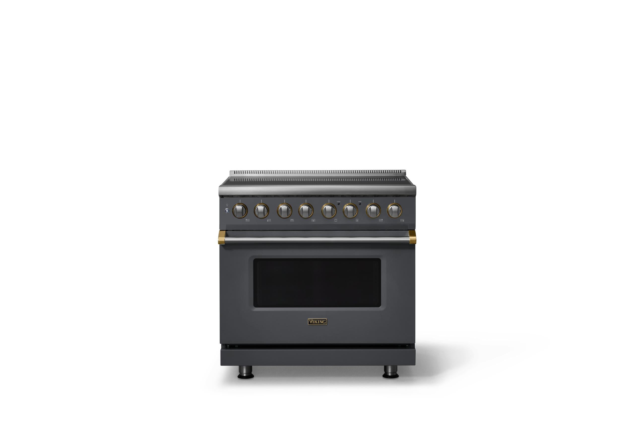 36"W. Induction Range (Finish: Cast Black, Trim: Brushed Brass)