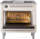 Nostalgie II 36 Inch Dual Fuel Natural Gas Freestanding Range in Antique White with Chrome Trim