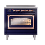 ILVE UNI366NMPMBP Nostalgie II Noblesse 36 inch Induction Range (Triple Glass Door, Midnight Blue, Copper)
