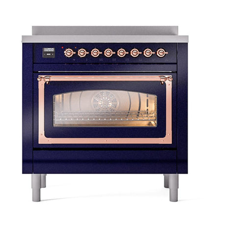 ILVE UNI366NMPMBP Nostalgie II Noblesse 36 inch Induction Range (Triple Glass Door, Midnight Blue, Copper)