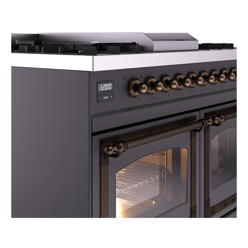 ILVE UND40FNMPMGB Nostalgie II Noblesse 40 inch Dual Fuel Range (Natural Gas, Triple Glass Door, Graphite Matte, Burnished)