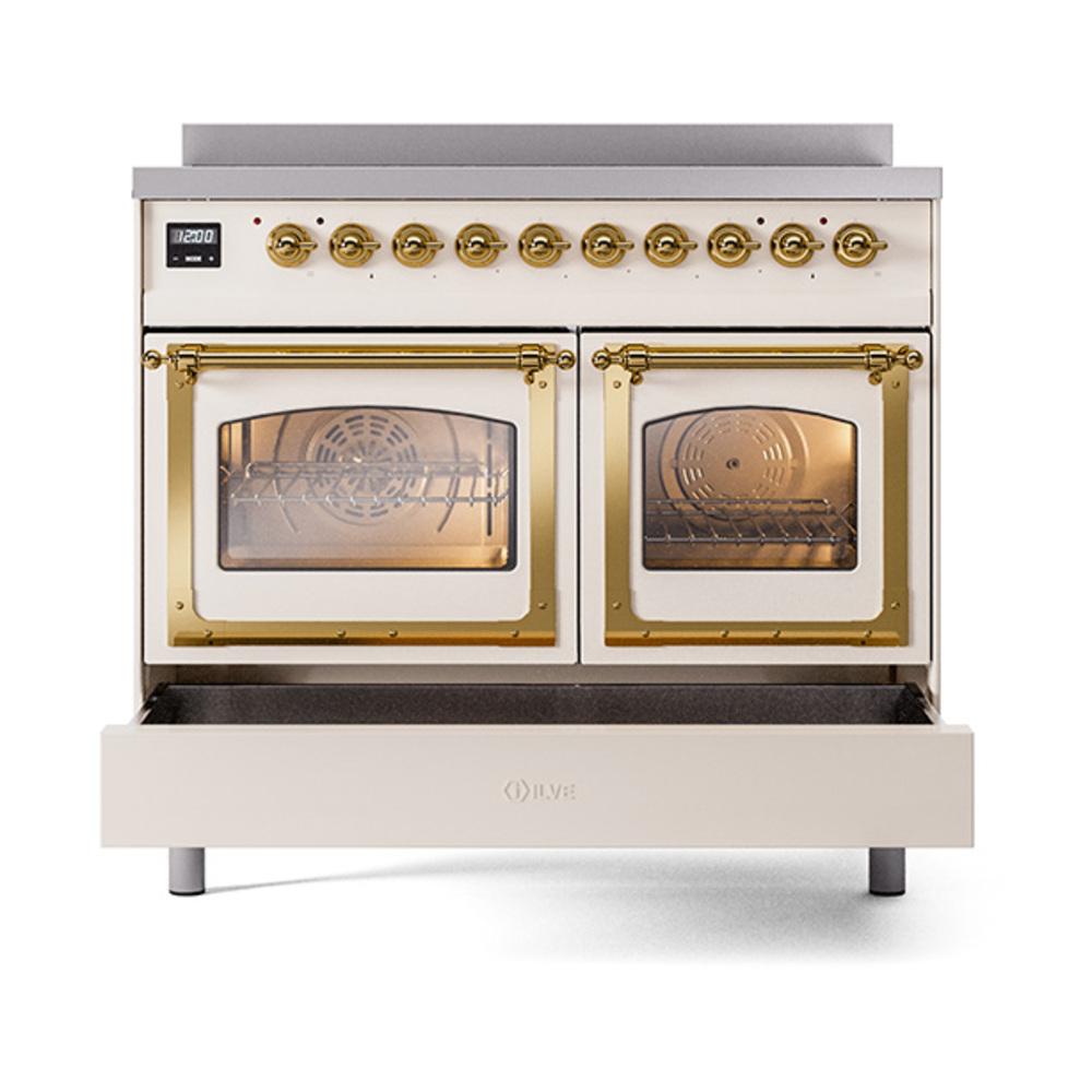 ILVE UNDI406NMPAWG Nostalgie II Noblesse 40 inch Induction Range (Triple Glass Door, Antique White, Brass)