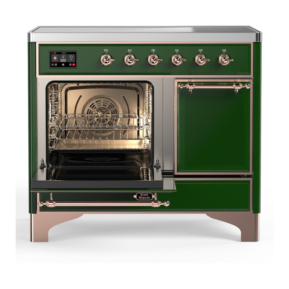ILVE UMDIB40QNR3EGP Majestic III 40 inch Induction Range with 6 Elements, 3.82 cu. ft. Total Oven Capacity (Solid Door, Emerald Green, Copper)