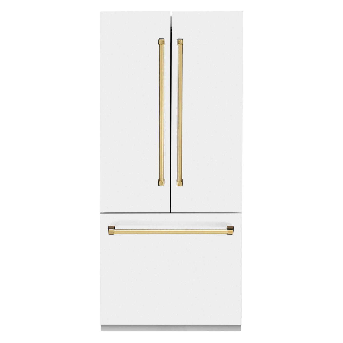 ZLINE 36" Autograph Edition 19.6 cu. ft. Built-in 3-Door French Door Refrigerator with Internal Water and Ice Dispenser in White Matte with Polished Gold Accents (RBIVZ-WM-36-G)