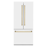 ZLINE 36" Autograph Edition 19.6 cu. ft. Built-in 3-Door French Door Refrigerator with Internal Water and Ice Dispenser in White Matte with Polished Gold Accents (RBIVZ-WM-36-G)