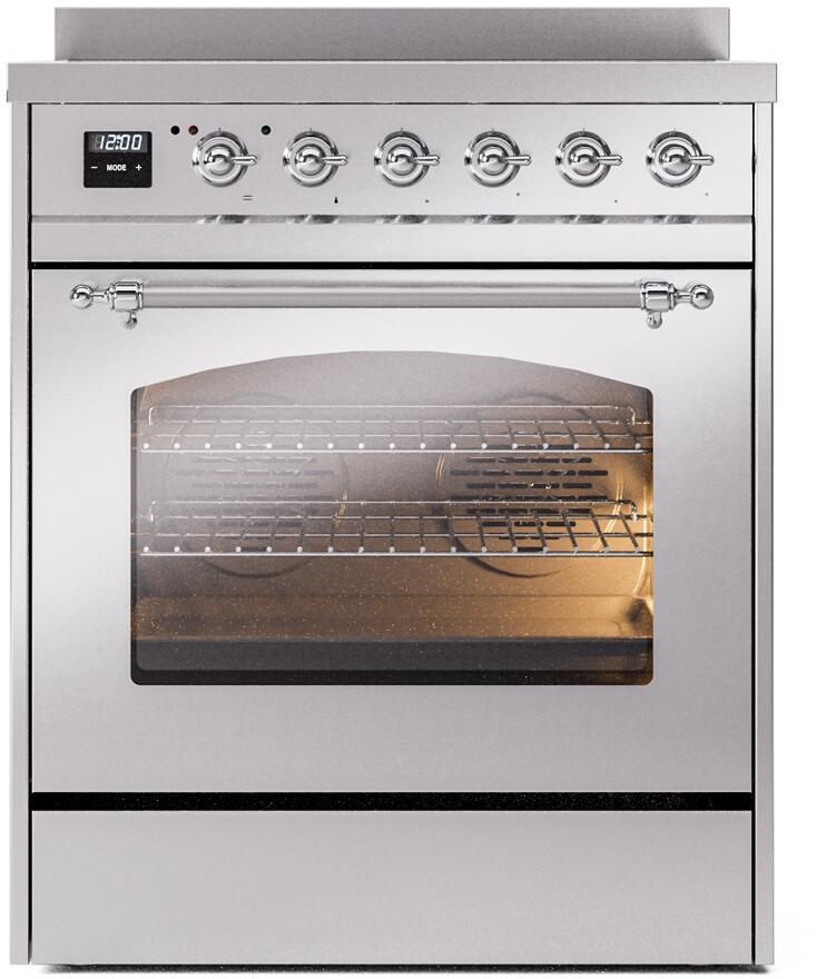 Nostalgie II 30 Inch Electric Freestanding Range in Stainless Steel with Chrome Trim
