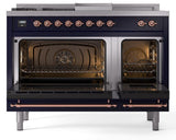 Nostalgie II 48 Inch Dual Fuel Natural Gas Freestanding Range in Blue with Copper Trim