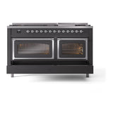 ILVE UN60FNMPMGC Nostalgie II Noblesse 60 inch Dual Fuel Range (9 Sealed Burners + Griddle, Natural Gas, Triple Glass Door, Graphite Matte, Chrome)
