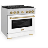 ZLINE Autograph Edition 36 in. 5.2 cu. ft. 6 Burner Gas Range with Convection Gas Oven in DuraSnow' Stainless Steel with White Matte Door and Champagne Bronze Accents (SGRSZ-WM-36-CB)