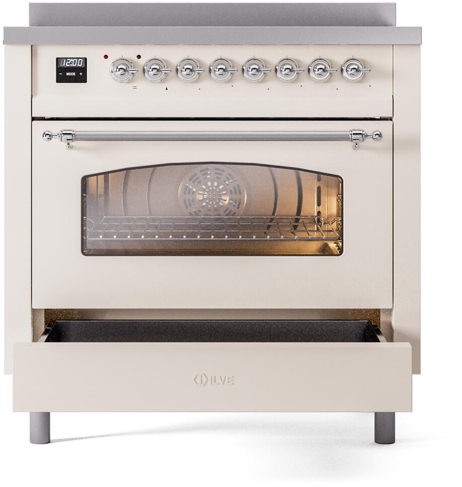 Nostalgie II 36 Inch Electric Freestanding Range in Antique White with Chrome Trim