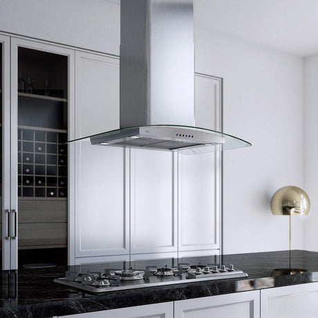 600 CFM 36" Arching Glass And Stainless Italian Made Island Hood