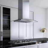 36"W 395 CFM Curved Glass Chimney Island Hood