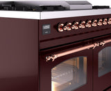 Nostalgie II 40 Inch Dual Fuel Natural Gas Freestanding Range in Burgundy with Copper Trim