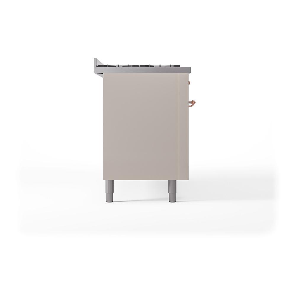 ILVE UN60FQNMPAWP Nostalgie II Noblesse 60 inch Dual Fuel Range (9 Sealed Burners + Griddle, Natural Gas, Solid Door, Antique White, Copper)