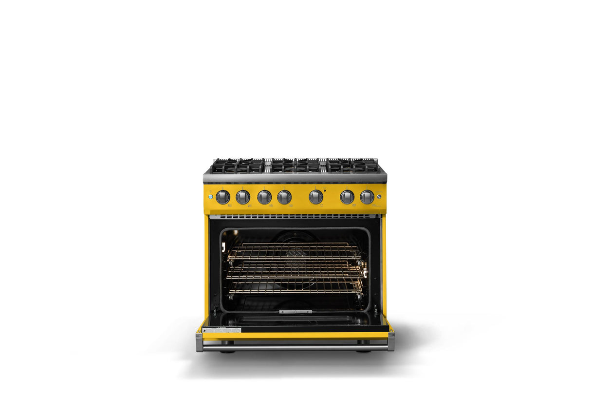 36"W. Sealed Burner Gas Range (Burner: 6b, Finish: Daffodil, Trim: Polished Chrome, Fuel: Natural Gas)