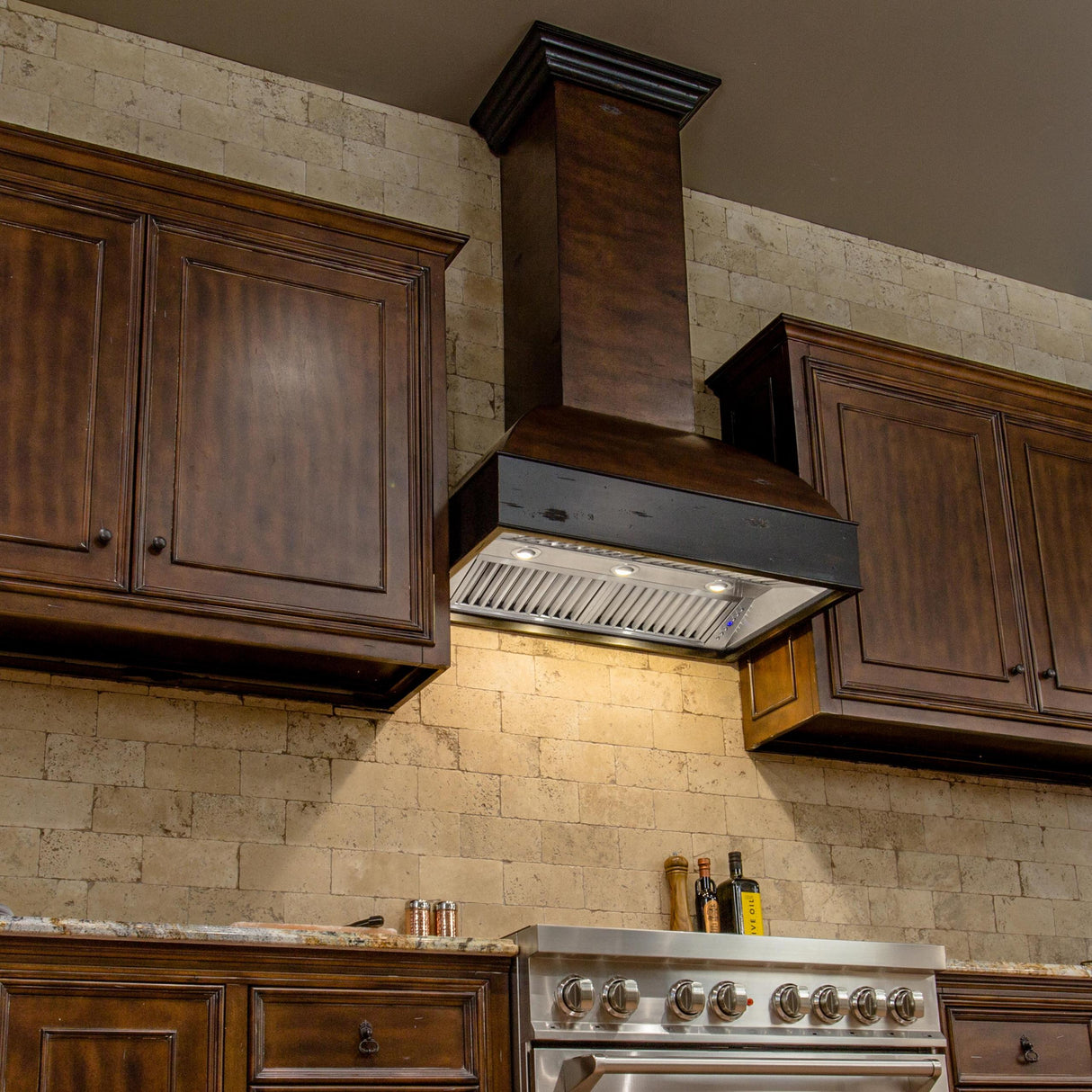 ZLINE 36" Wooden Wall Mount Range Hood in Antigua and Walnut - Includes Remote Motor