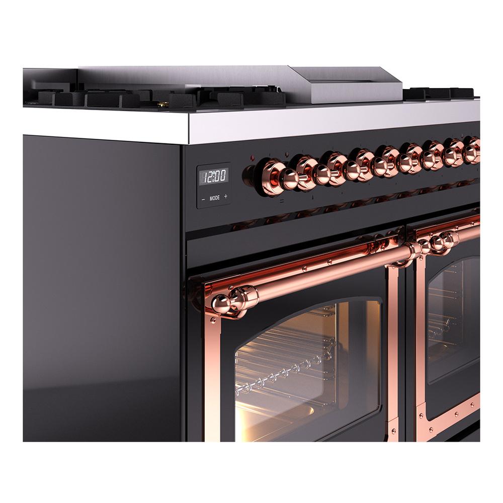 ILVE UND40FNMPBKPLP Nostalgie II Noblesse 40 inch Dual Fuel Range (Liquid Propane, Triple Glass Door, Glossy Black, Copper)
