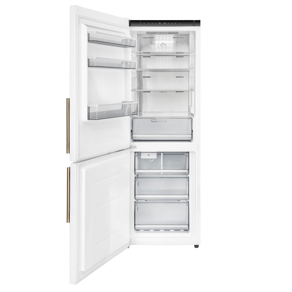 Custodia 24" Bottom Freezer, 10.3 cf., Left Swing, Ice Maker, Total No frost, White, Antique Brass handles