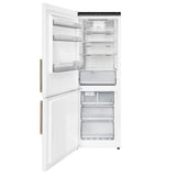 Custodia 24" Bottom Freezer, 10.3 cf., Left Swing, Ice Maker, Total No frost, White, Antique Brass handles