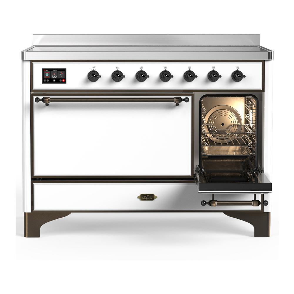 ILVE UMIB48QNR3WHB Majestic III 48 inch Induction Range with 6 Elements, 5.02 cu. ft. Total Oven Capacity (Solid Door, White, Burnished)