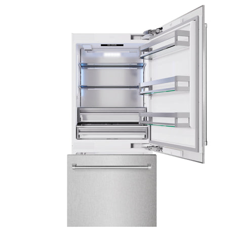ZLINE 36 in. 19.8 cu. ft. Built-In Bottom Freezer Refrigerator with Water Dispenser and Ice Maker in DuraSnow' Stainless Steel (RBIT-SN-36)