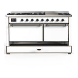 ILVE UM60FQNR3WHBLP Majestic III 60 inch Dual Fuel Range with 9 Burners and Griddle, Dual Function Burner up to 25,000 BTU (Liquid Propane, Solid Door, White, Burnished)